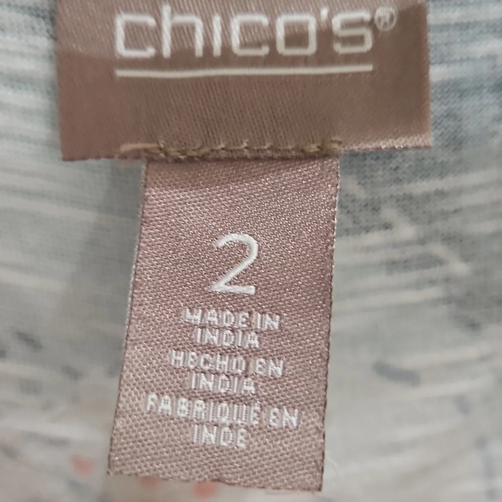 Chicos Blue Floral Short Sleeve Cotton Tee Sz 2 (Lg)